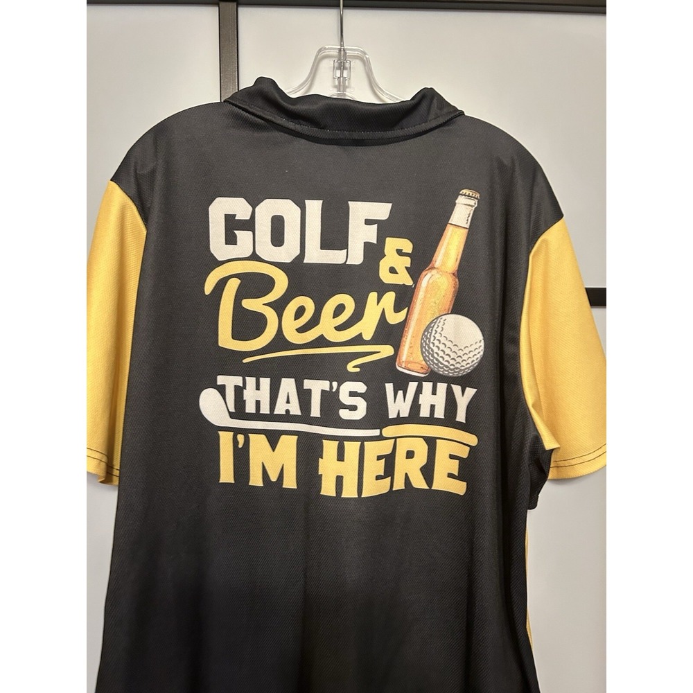 Funny Golf Polo Shirts Men's XXL Black Yellow - Picture 4 of 4